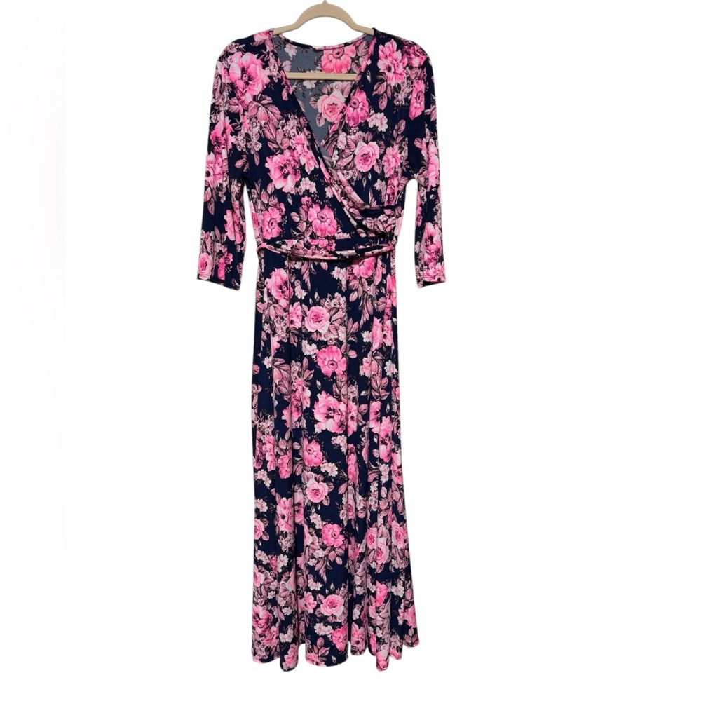 Pink Blush Maternity Nursing Maxi Dress Pink Navy Blue Floral Plus Size 2XL